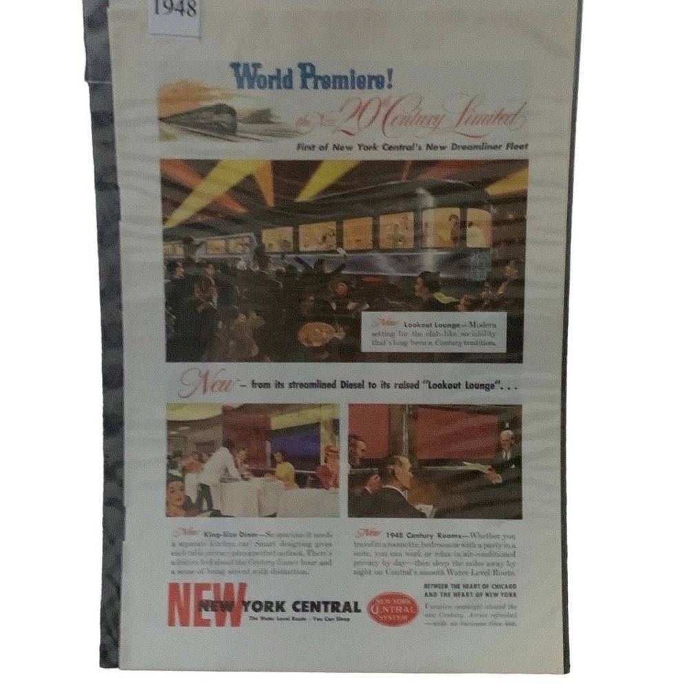 Vintage 1948 New York Central Railroad World Premiere Ad Advertisement